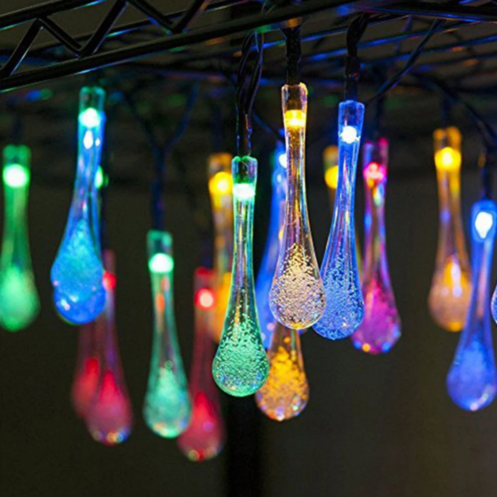 Waterproof Fairy Garden Garland Water Drop Bubble Solar LED Lights