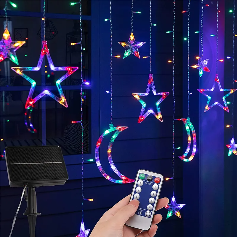 Solar Star Moon String Light Outdoor with Remote 138 LED 8 Lighting Modes