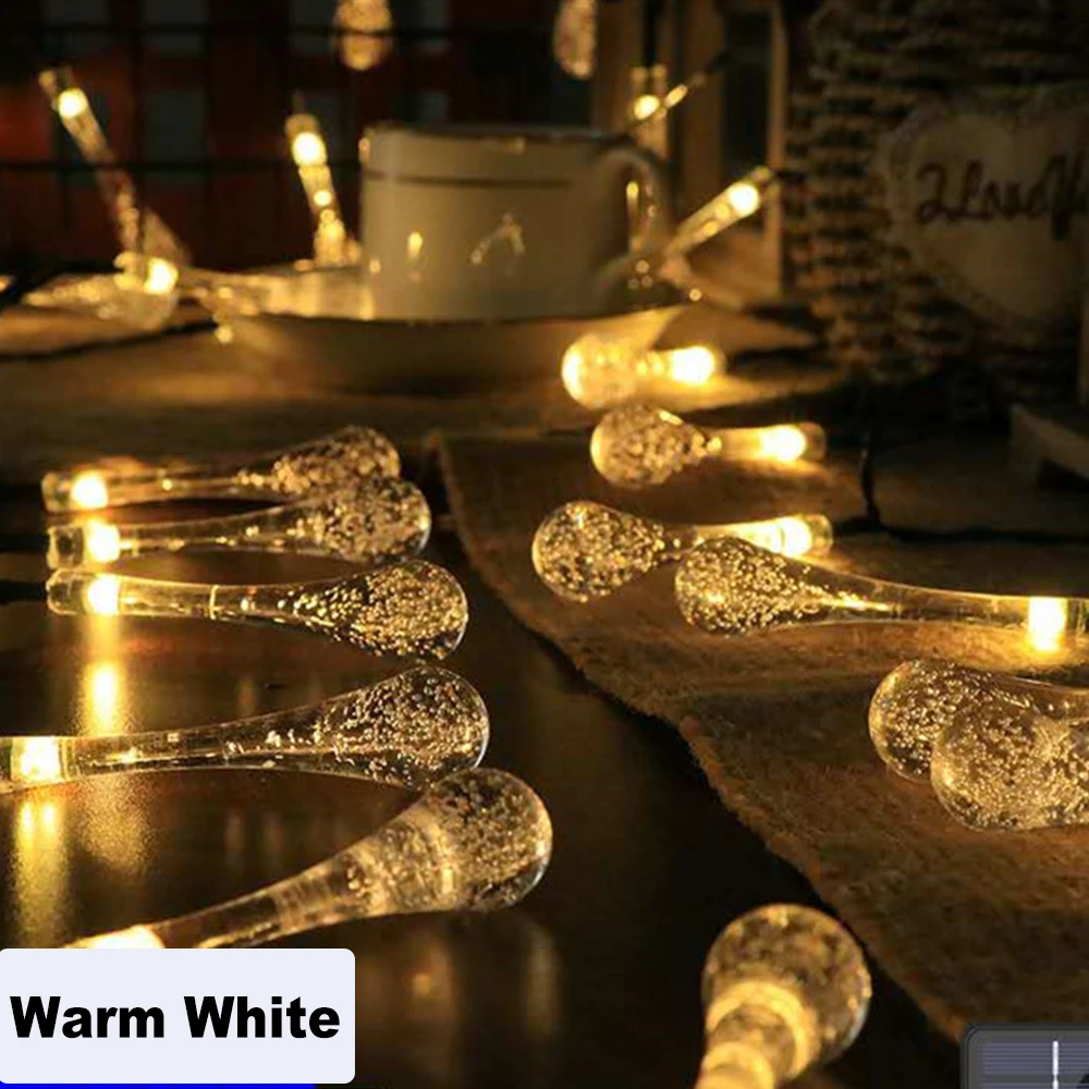 Waterproof Fairy Garden Garland Water Drop Bubble Solar LED Lights