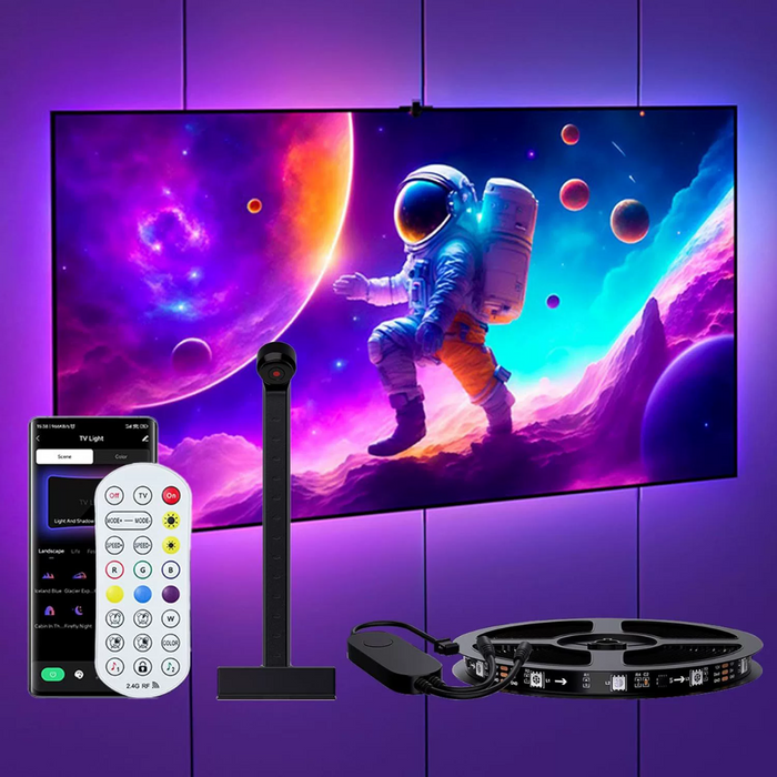 Lumière RVB synchronisée avec la caméra d'arrière-plan du téléviseur intelligent