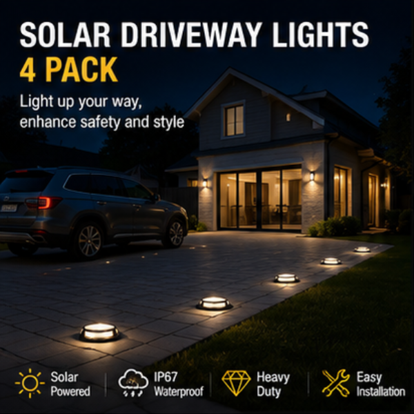 Solar Driveway Marker Lights- 4 Pack IP67 Waterproof Outdoor Solar Dock & Pathway Lights (Warm White)
