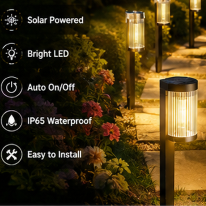 Solar Pathway Lights - 2 Pack Modern LED Garden Lights with 15H Runtime