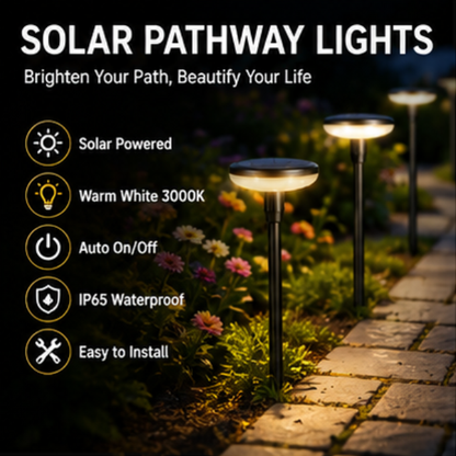 Solar Pathway Lights - Metal LED Garden Lights with Warm White 360° Glow