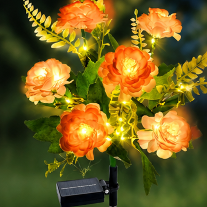 Solar Hibiscus Flower Garden Lights - 2 Pack Champagne LED Pathway Lights with 8 Lighting Modes
