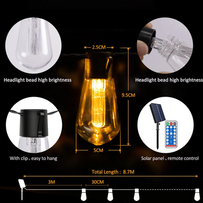 28FT 20 Bulbs Shatterproof Bulbs Patio Solar Lights with Remote