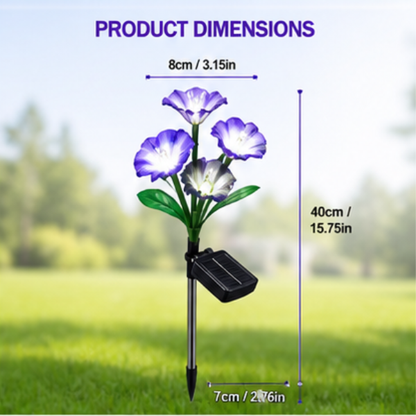 Solar Morning Glory Flower Lights- 2 Pack LED Garden Pathway Lights with 8 Lighting Modes