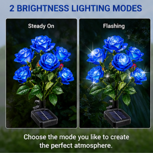 Solar Rose Garden Stake Lights - 2 Pack LED Flower Lights with Dual Lighting Modes