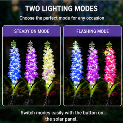 Solar Delphinium Flower Lights - 4 Pack LED Garden Stake Lights with 80 LEDs & Dual Modes