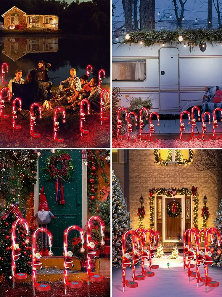 LED Solar Sign Light Christmas Decoration Candy Cane