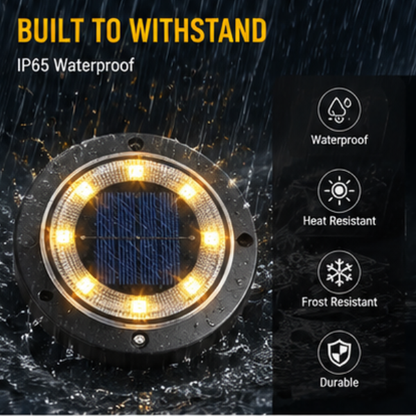2-in-1 Solar Ground Disk Lights- Waterproof Solar Pathway & Deck Lights Outdoor (8 Pack)