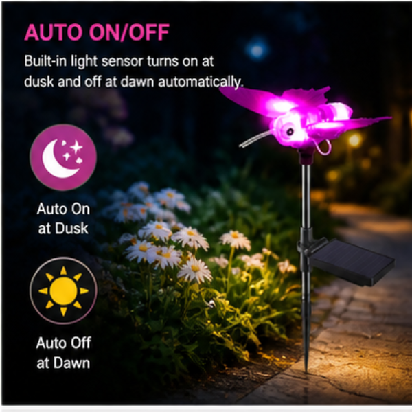 Solar Hummingbird Garden Light - LED Outdoor Decorative Stake Light