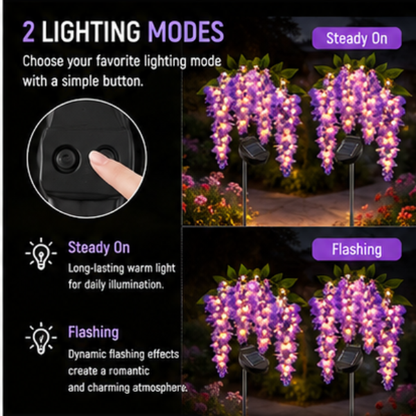 Solar Wisteria Flower Garden Lights- 2 Pack, Dual Mode LED Waterproof Outdoor Pathway Lights for Yard & Landscape Decor
