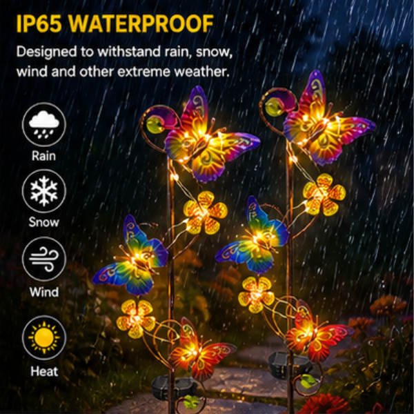 Solar Butterfly Garden Stake Lights - 2 Pack Warm LED Outdoor Decorative Lights