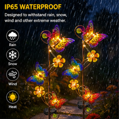 Solar Butterfly Garden Stake Lights - 2 Pack Warm LED Outdoor Decorative Lights