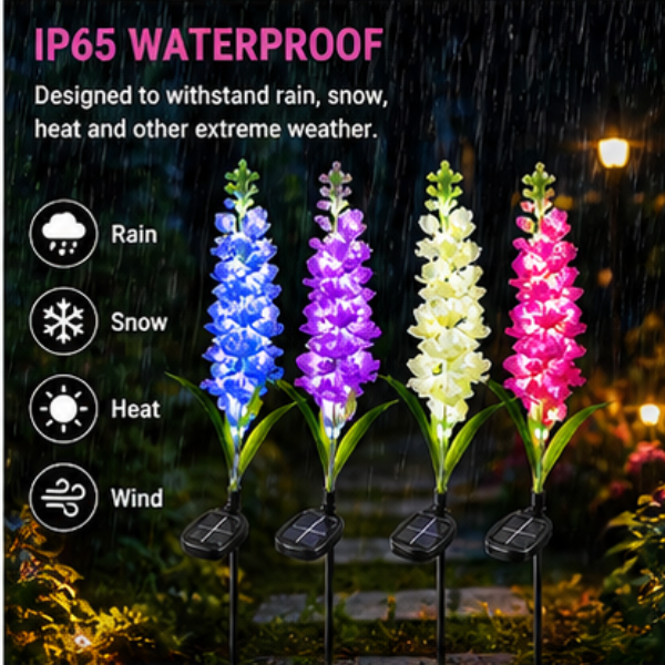 Solar Delphinium Flower Lights - 4 Pack LED Garden Stake Lights with 80 LEDs & Dual Modes