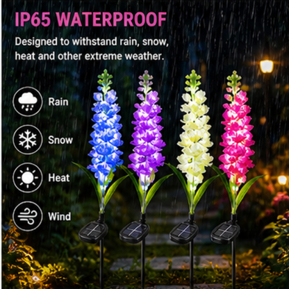 Solar Delphinium Flower Lights - 4 Pack LED Garden Stake Lights with 80 LEDs & Dual Modes