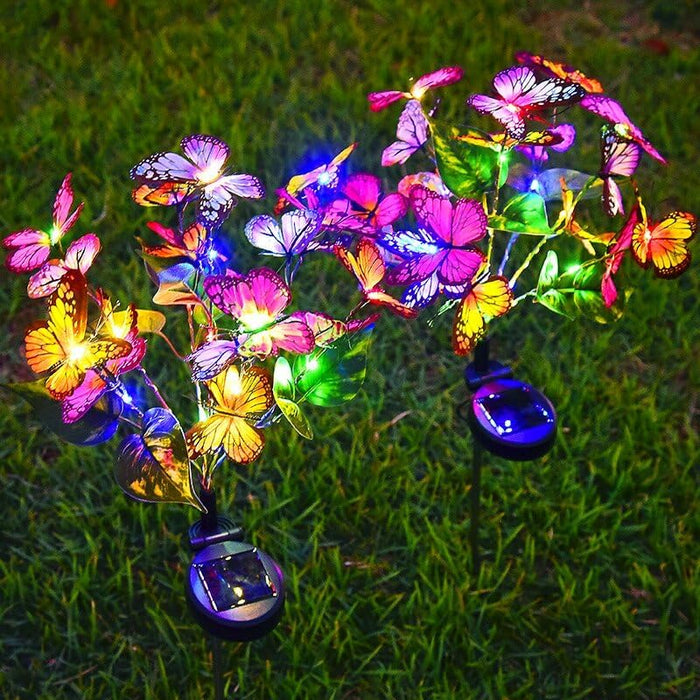 Lampes de Jardin Solaires Papillons - Pack de 4 Lampes d'Allée LED Multicolores Étanche pour Décoration Extérieure