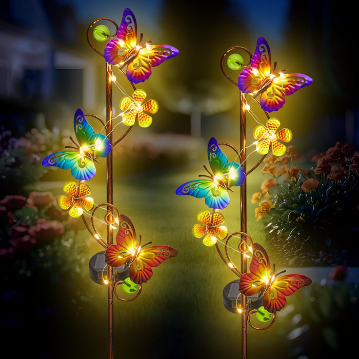 Lampes solaires de jardin papillons – Lot de 2 lampes décoratives d'extérieur LED blanc chaud