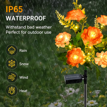 Solar Hibiscus Flower Garden Lights - 2 Pack Champagne LED Pathway Lights with 8 Lighting Modes