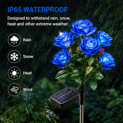 Solar Rose Garden Stake Lights - 2 Pack LED Flower Lights with Dual Lighting Modes