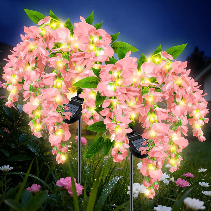 Guirlandes solaires de fleurs de glycine - Lot de 2, Lampes de chemin LED étanches à double mode pour la décoration de jardin et de paysages