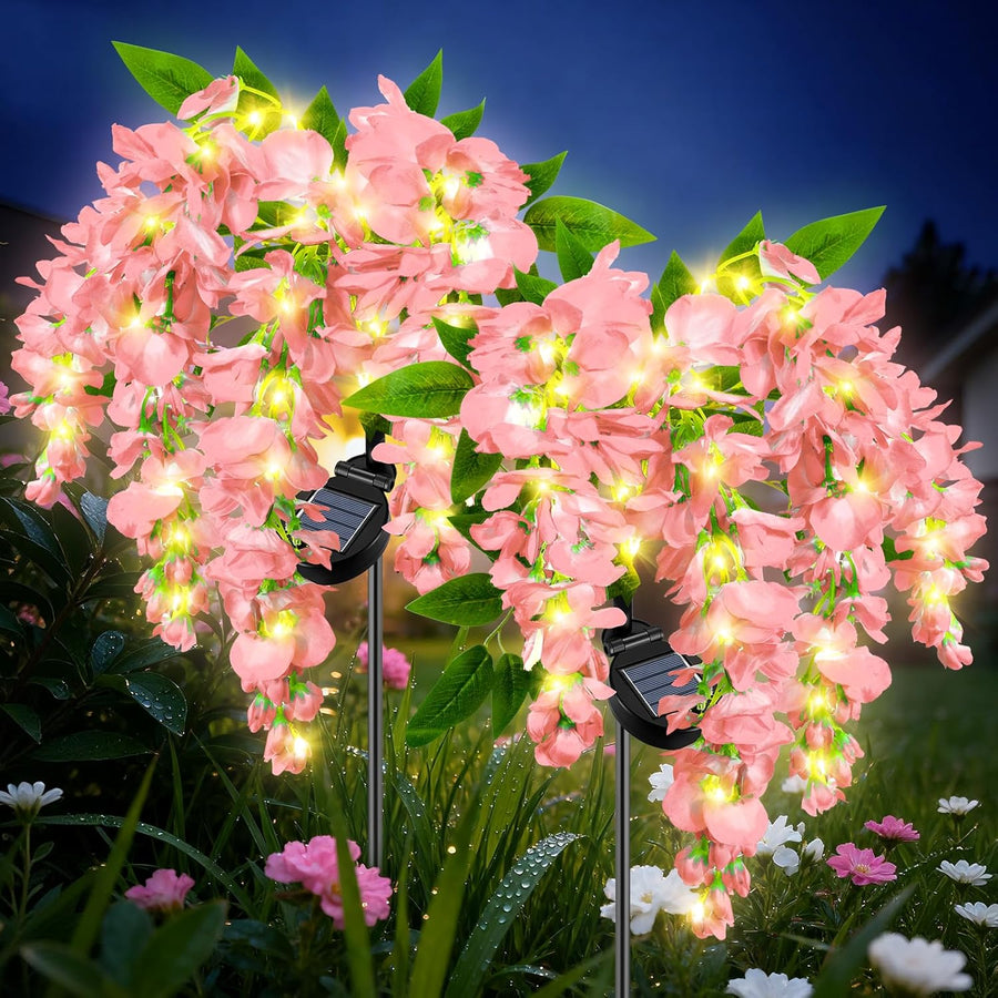 Solar Wisteria Flower Garden Lights- 2 Pack, Dual Mode LED Waterproof Outdoor Pathway Lights for Yard & Landscape Decor