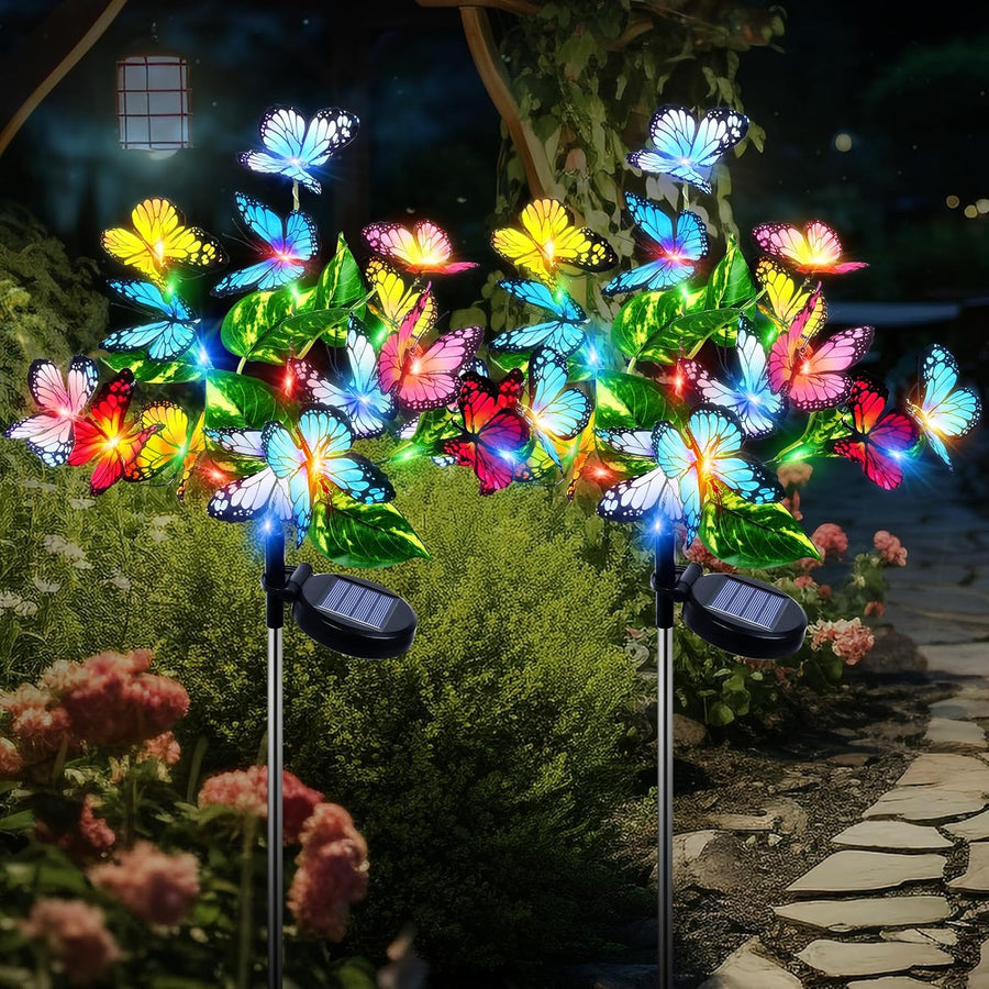 Solar Butterfly Garden Lights - 2 Pack Multicolor LED Pathway Lights with Dual Modes