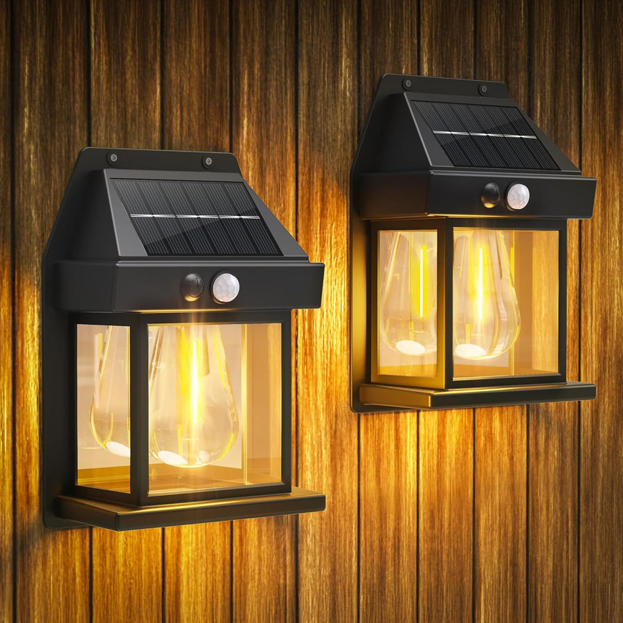 Solar Wall Lantern Lights - 2 Pack Outdoor Motion Sensor Porch Lights with 3 Modes