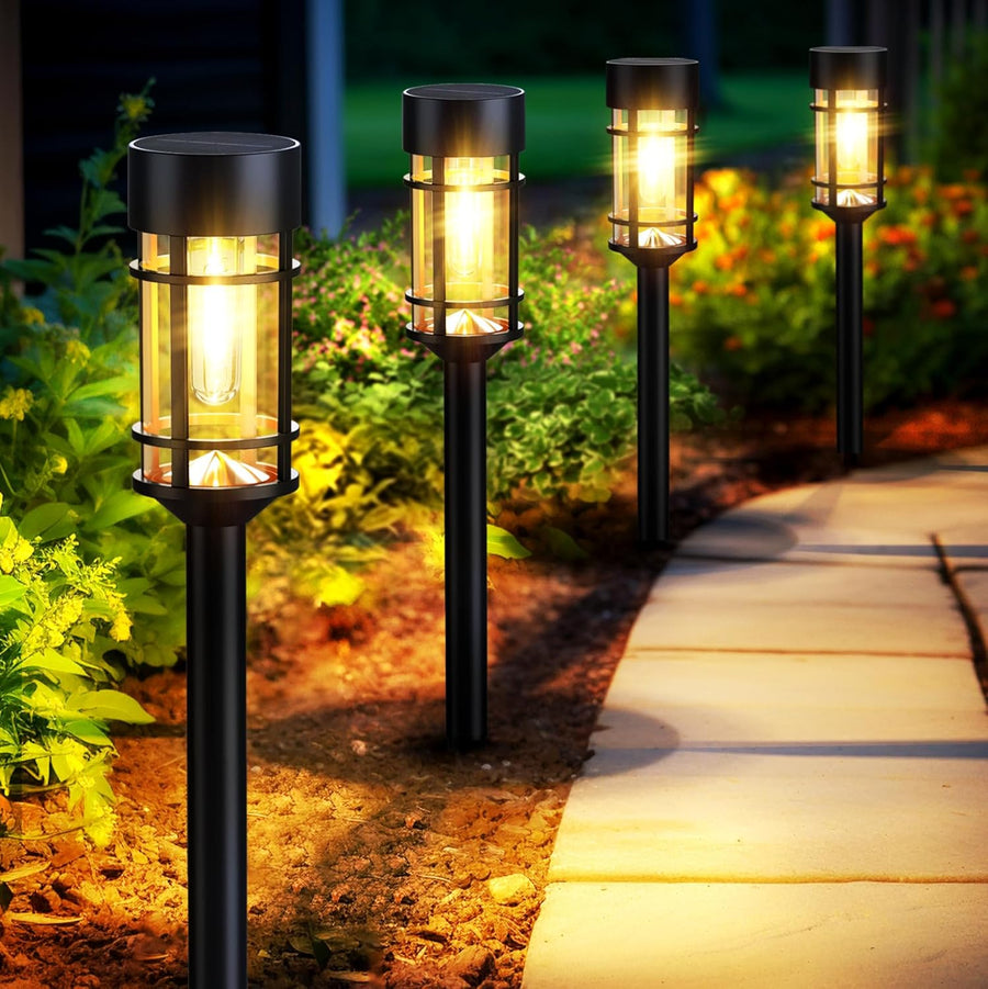 Retro Solar Pathway Lights Outdoor - 4 Pack Waterproof Warm White LED Garden Lights