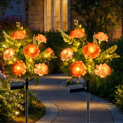 Solar Hibiscus Flower Garden Lights - 2 Pack Champagne LED Pathway Lights with 8 Lighting Modes