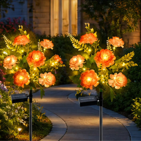 Lampes Solaires de Jardin Hibiscus - Lot de 2 Lampes de Chemin LED Champagne avec 8 Modes d'Éclairage