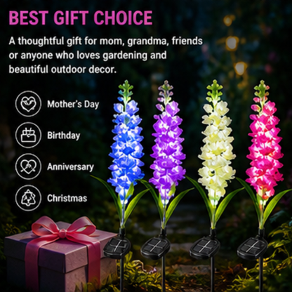 Solar Delphinium Flower Lights - 4 Pack LED Garden Stake Lights with 80 LEDs & Dual Modes