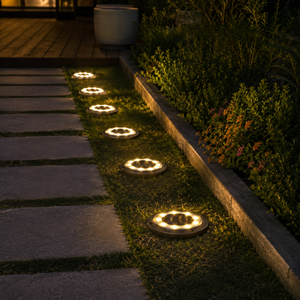 2-in-1 Solar Ground Disk Lights- Waterproof Solar Pathway & Deck Lights Outdoor (8 Pack)